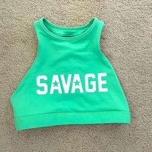 SAVAGE BARBELL sea foam green high neck bra